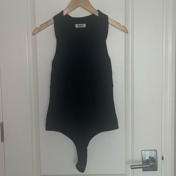 525 AMERICA TONAL JACQUARD POLO BODYSUIT BLACK COLLARED THONG BODYSUIT SMALL - Picture 7 of 8